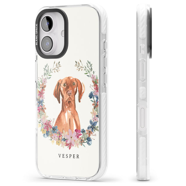 iPhone 16 Pro Max Personalised Hungarian Vizsla - Watercolour Dog Portrait Black Impact Phone Case