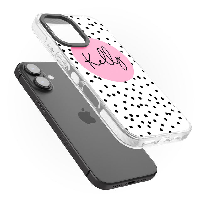 iPhone 16 Pro Max Personalised Pink Circle & Dots Black Impact Phone Case