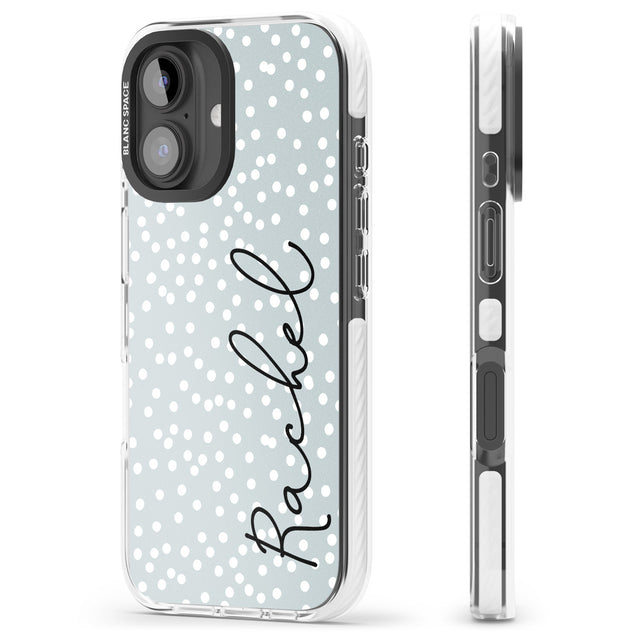 iPhone 16 Pro Max Personalised Vertical Cursive & Dots Black Impact Phone Case