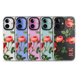 iPhone 16 Pro Max Personalised Clear Vintage Floral Pink Roses Black Impact Phone Case