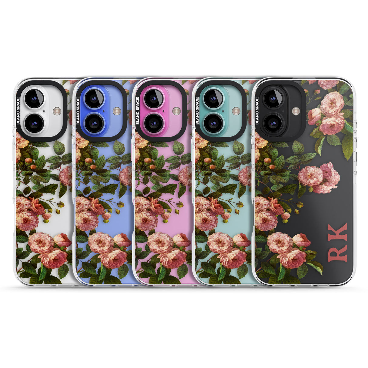 iPhone 16 Pro Max Personalised Clear Vintage Floral Pink Garden Roses Black Impact Phone Case