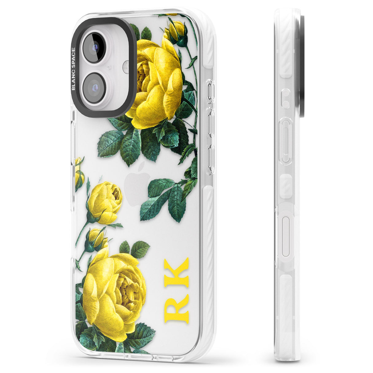 iPhone 16 Pro Max Personalised Clear Vintage Floral Yellow Roses Black Impact Phone Case