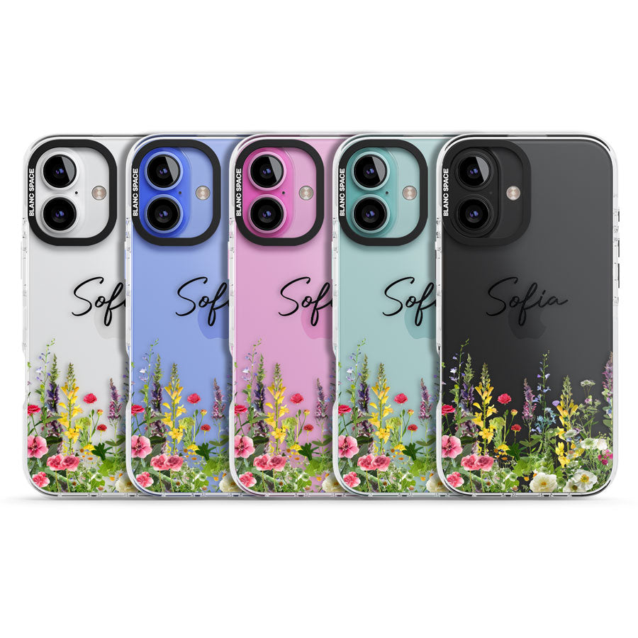 Personalised Garden Wildfowers Impact Phone Case for iPhone 16, iPhone 16 Plus