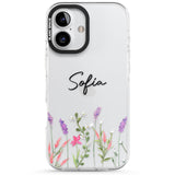 Personalised Lavender Wildflowers Impact Phone Case for iPhone 16, iPhone 16 Plus