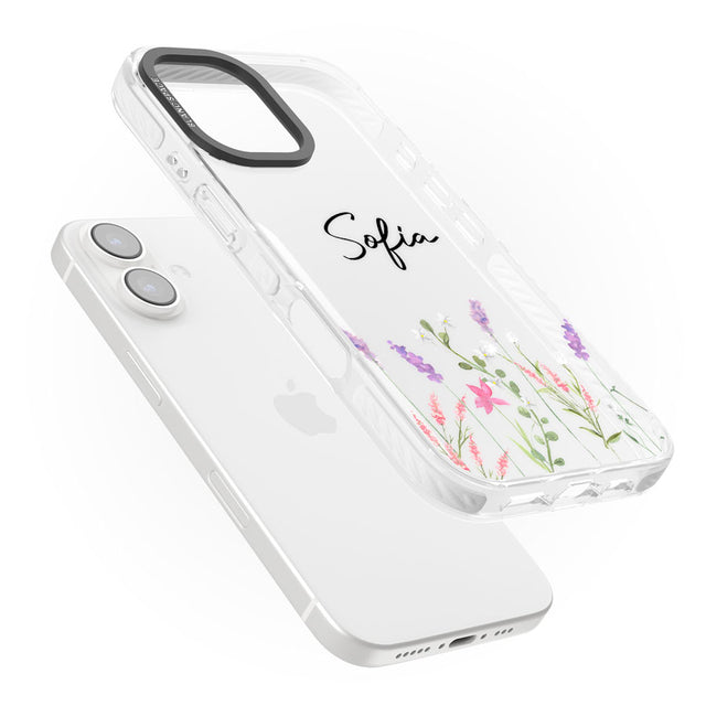 Personalised Lavender Wildflowers Impact Phone Case for iPhone 16, iPhone 16 Plus