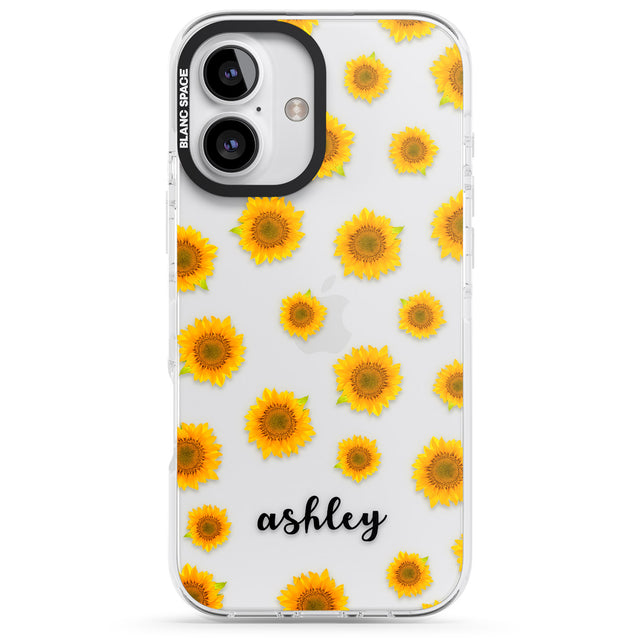 iPhone 16 Pro Max Personalised Sunflowers & Cursive Black Impact Phone Case