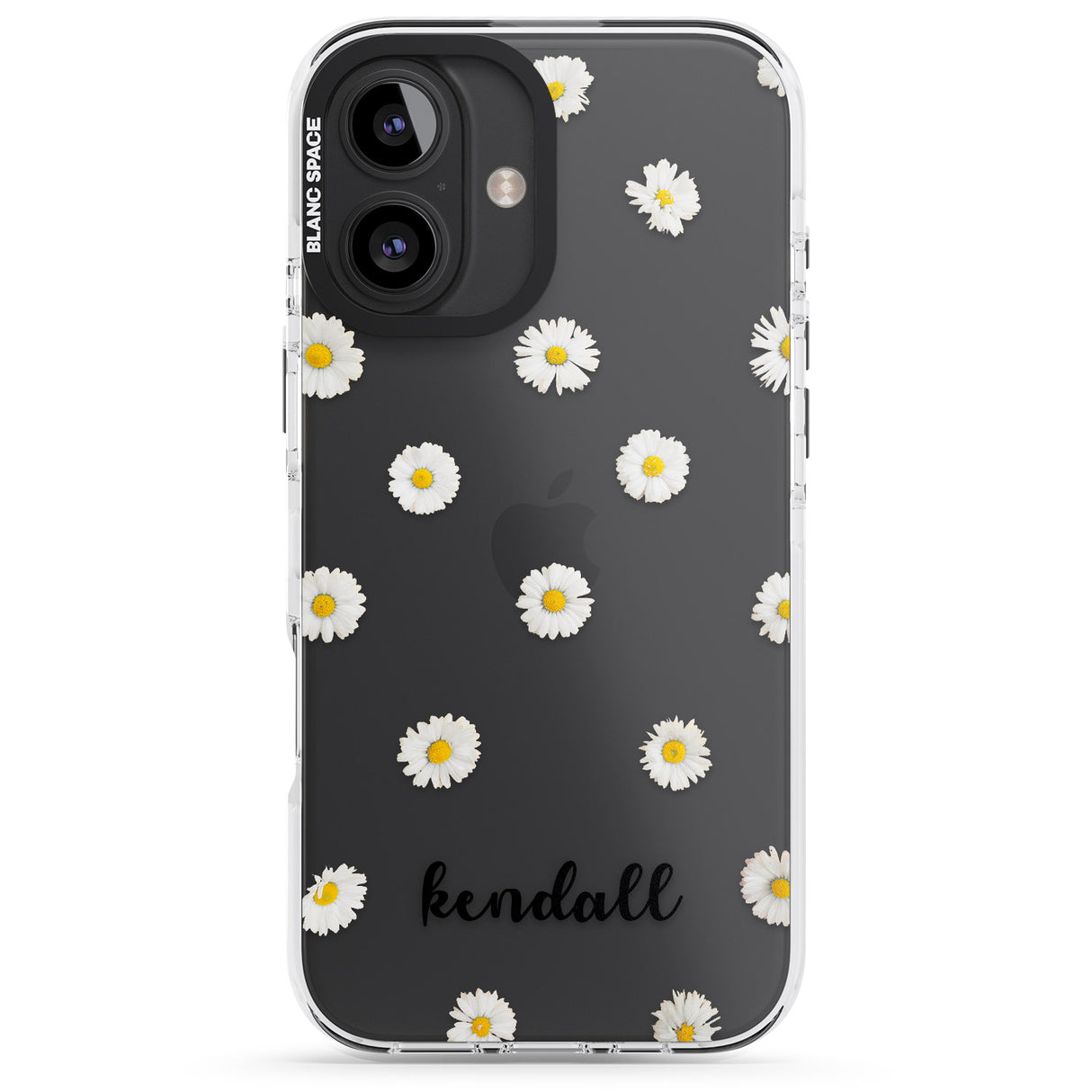 iPhone 16 Pro Max Personalised White Daisies & Cursive Black Impact Phone Case