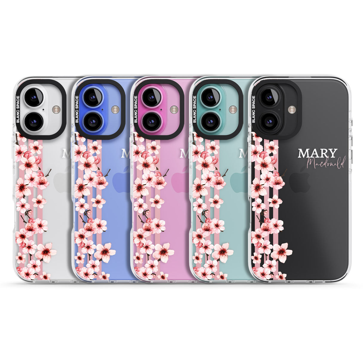 iPhone 16 Pro Max Personalised Cherry Blossoms & Stripes Black Impact Phone Case