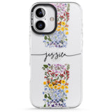 iPhone 16 Pro Max Personalised Wildflower Floral Stripe Personalised Black Impact Phone Case