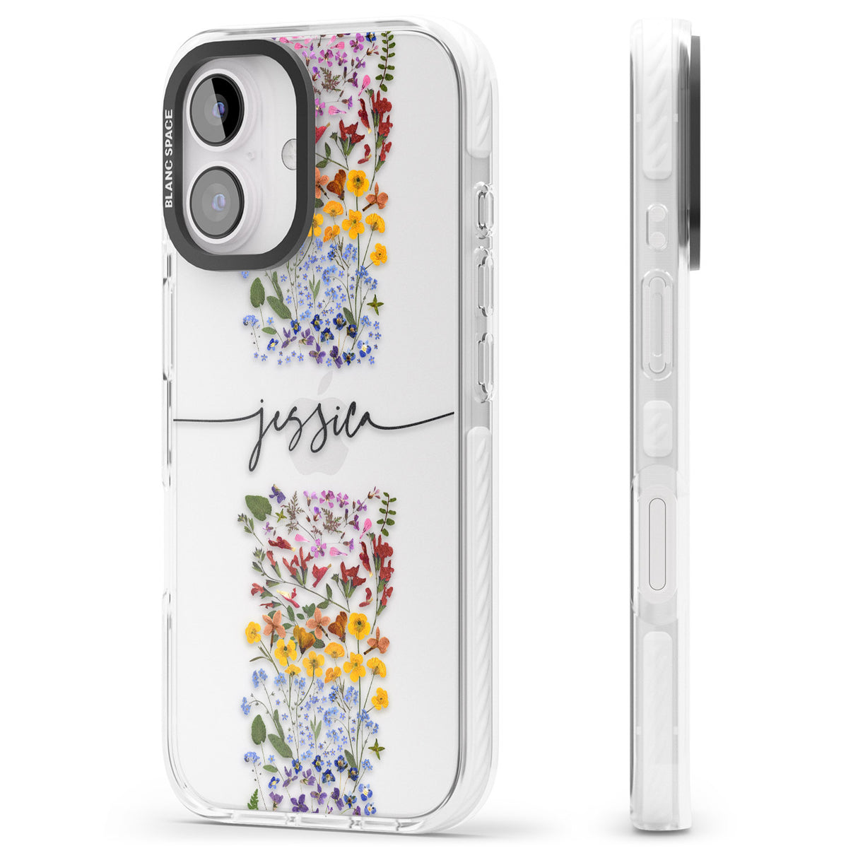 iPhone 16 Pro Max Personalised Wildflower Floral Stripe Personalised Black Impact Phone Case