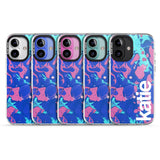 iPhone 16 Pro Max Personalised Navy, Turquoise + Purple - Marbled Black Impact Phone Case