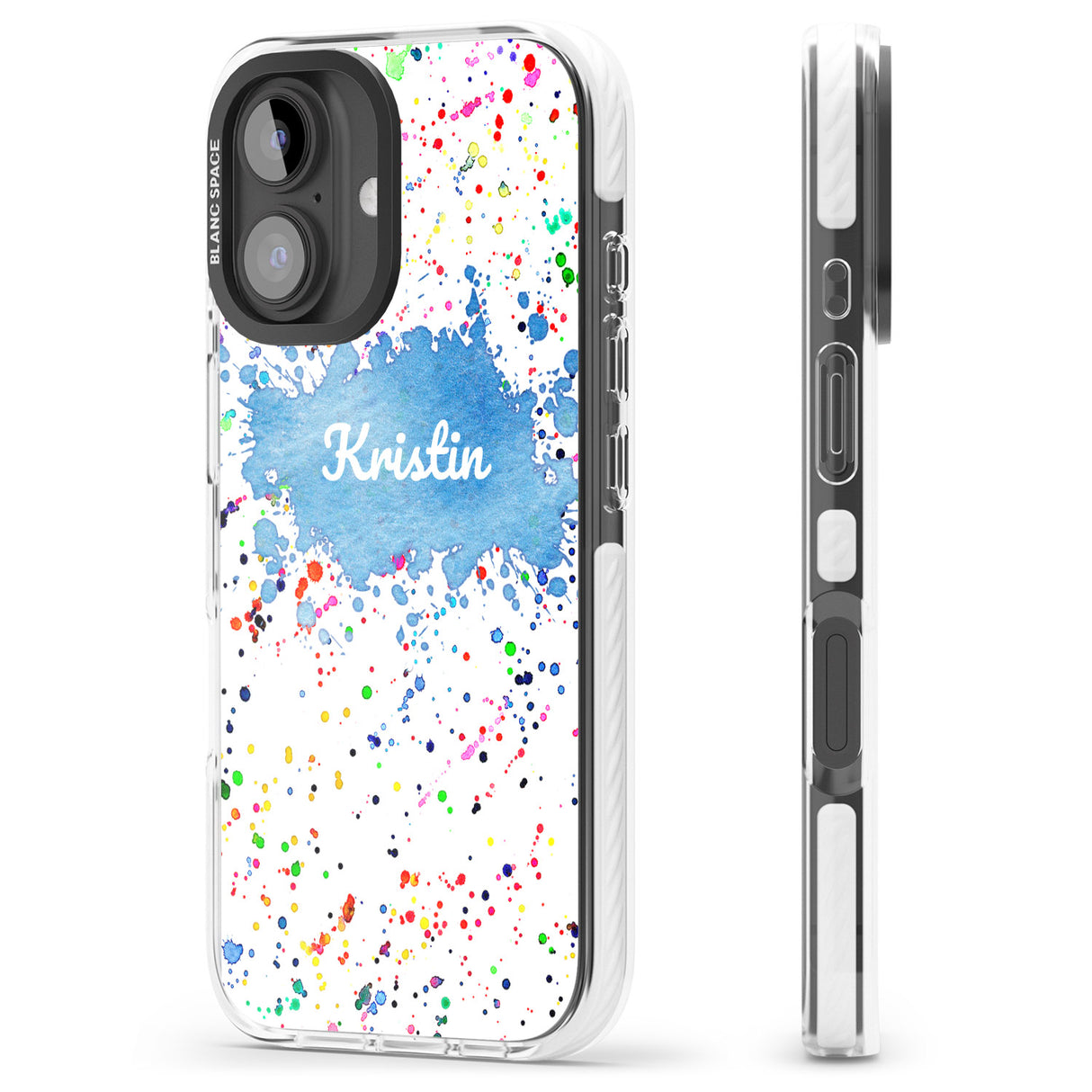 iPhone 16 Pro Max Personalised Rainbow Paint Splatter Black Impact Phone Case