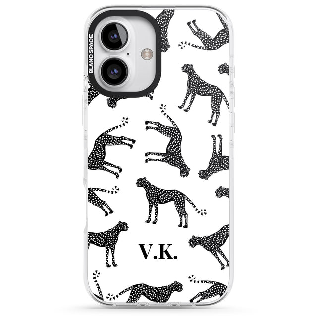 iPhone 16 Pro Max Personalised Cheetah Black & White Black Impact Phone Case