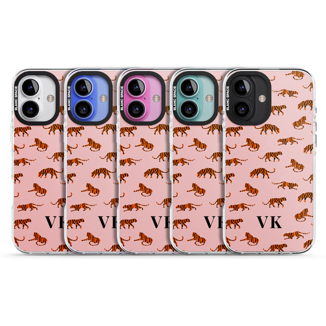 iPhone 16 Pro Max Personalised Safari Tiger Pattern on Pink Black Impact Phone Case