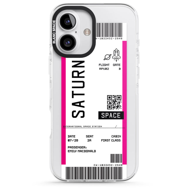 iPhone 16 Pro Max Personalised Saturn Space Travel Ticket Black Impact Phone Case