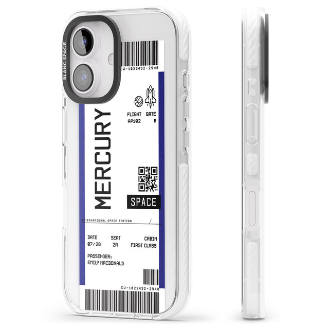 iPhone 16 Pro Max Personalised Mercury Space Travel Ticket Black Impact Phone Case