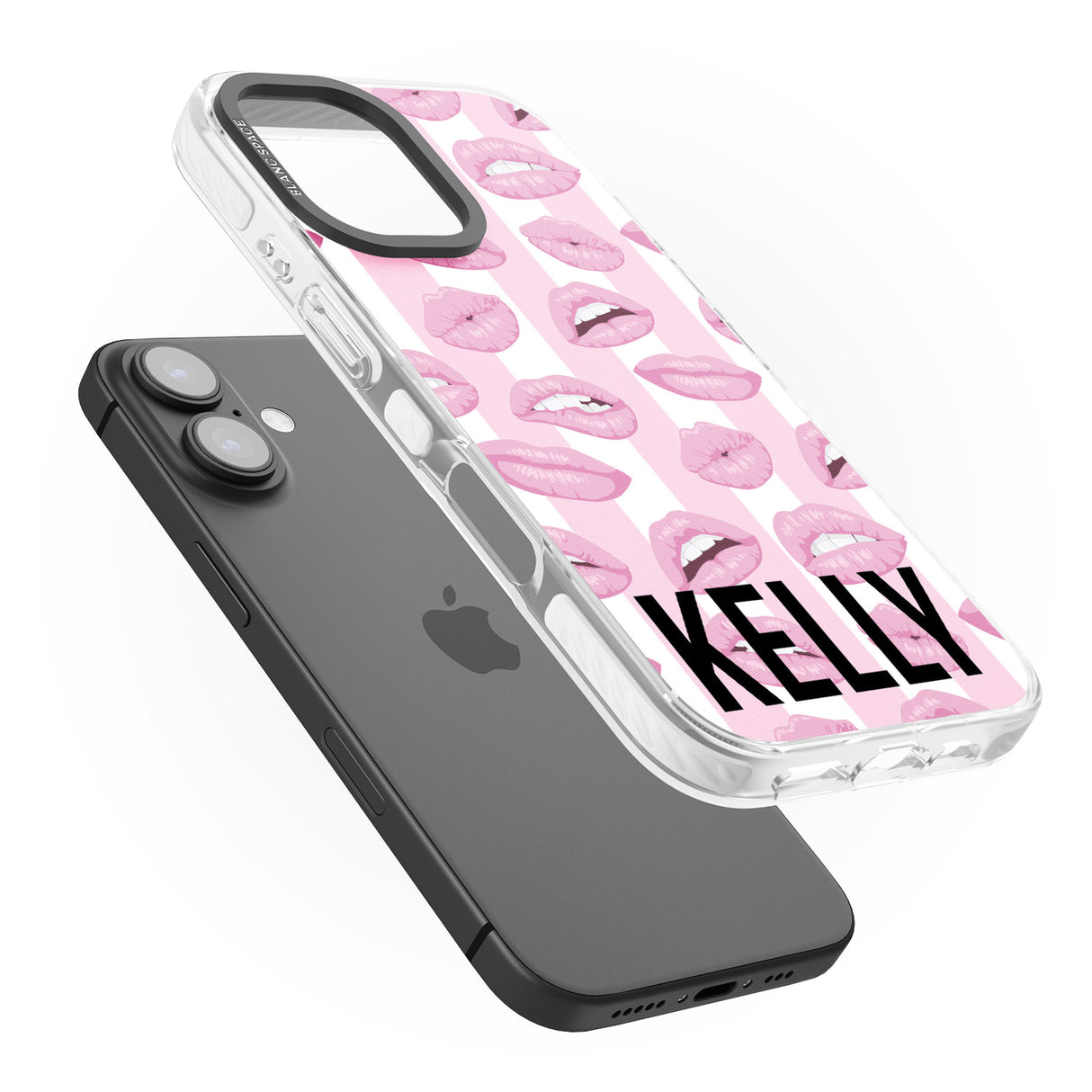 iPhone 16 Pro Max Personalised Pink Stripes & Lips Black Impact Phone Case