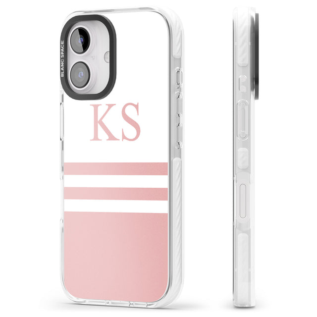 iPhone 16 Pro Max Personalised Minimal Pink Stripes & Initials Black Impact Phone Case