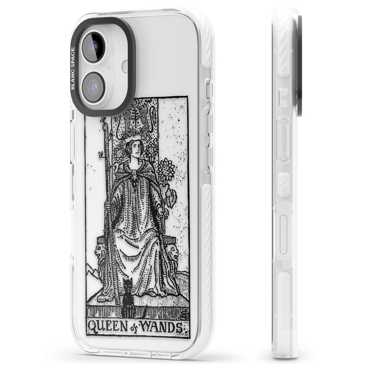 iPhone 16 Pro Max Personalised Queen of Wands Tarot Card - Transparent Black Impact Phone Case