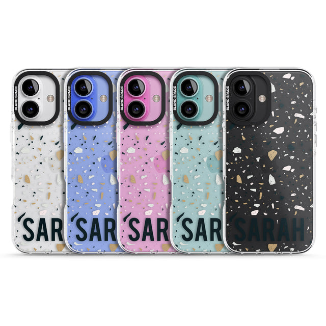 iPhone 16 Pro Max Personalised Terrazzo - Blue, Pink, Brown Black Impact Phone Case