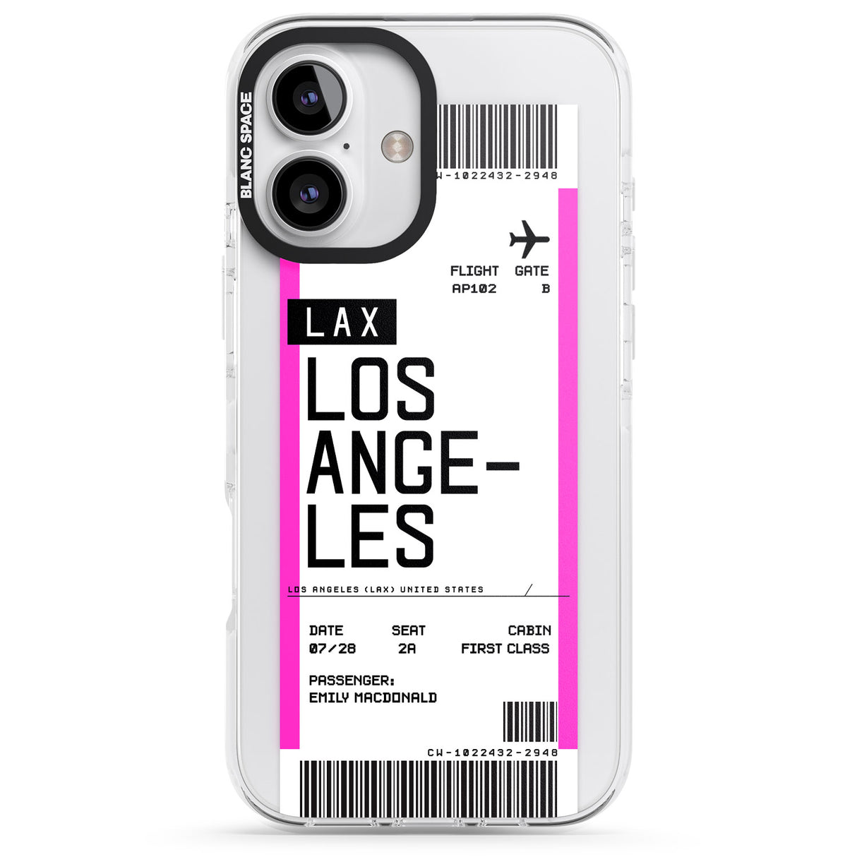 iPhone 16 Pro Max Personalised Los Angeles Boarding Pass Black Impact Phone Case