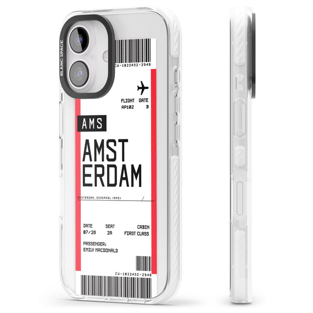 iPhone 16 Pro Max Personalised Amsterdam Boarding Pass Black Impact Phone Case