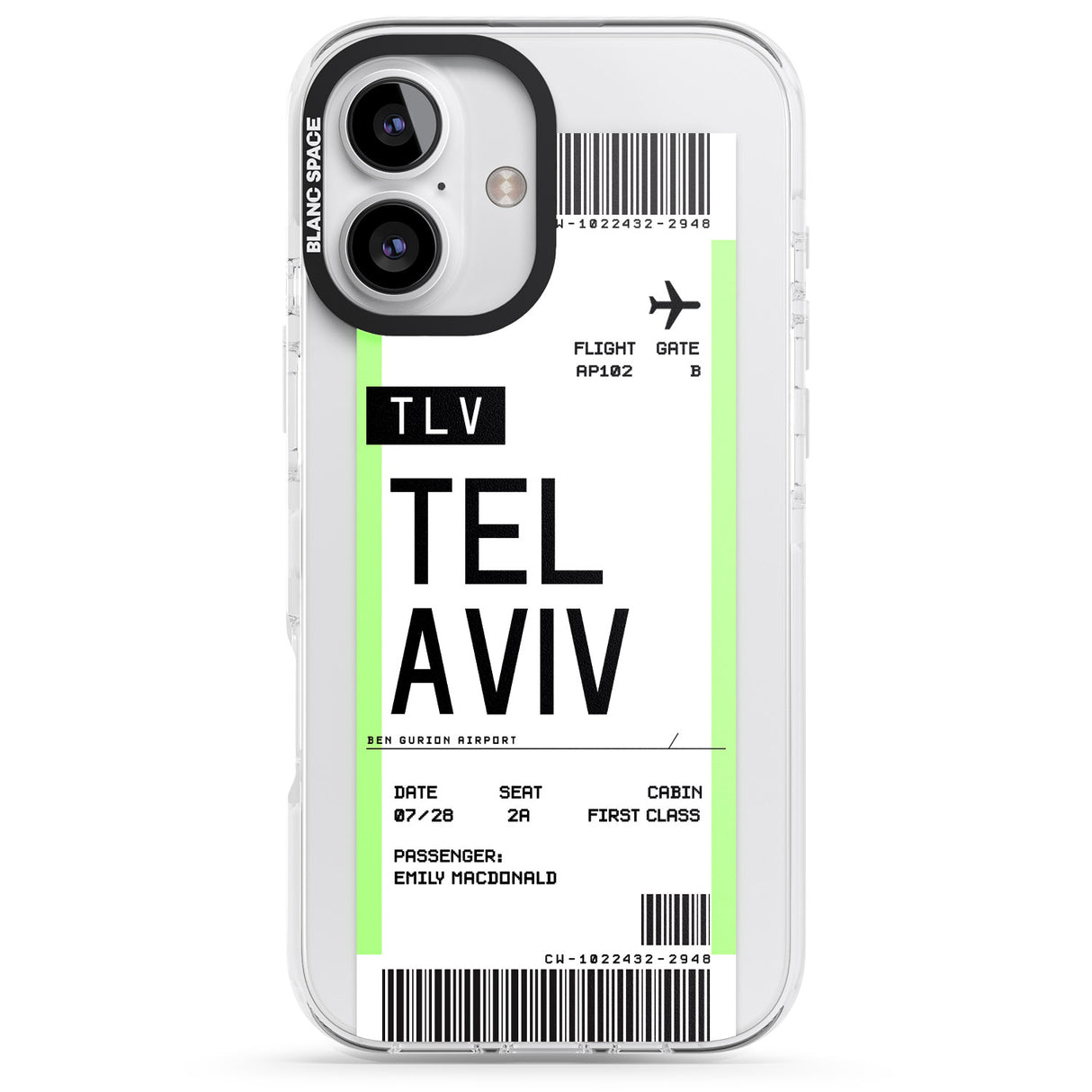 iPhone 16 Pro Max Personalised Tel Aviv Boarding Pass Black Impact Phone Case