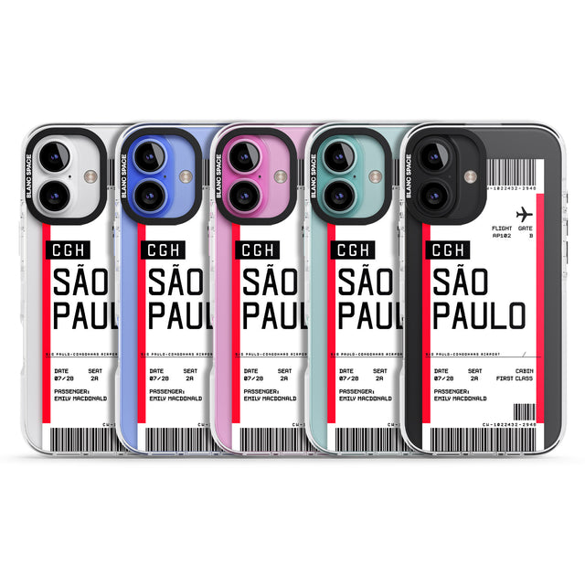 iPhone 16 Pro Max Personalised São Paulo Boarding Pass Black Impact Phone Case