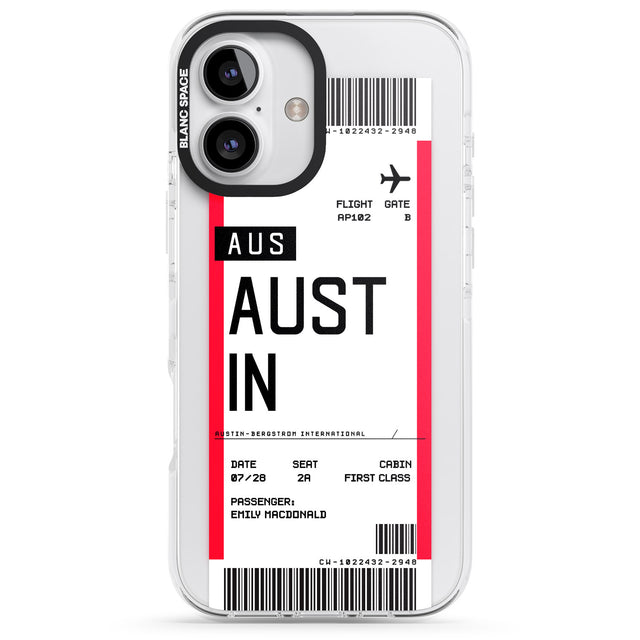 iPhone 16 Pro Max Personalised Austin Boarding Pass Black Impact Phone Case