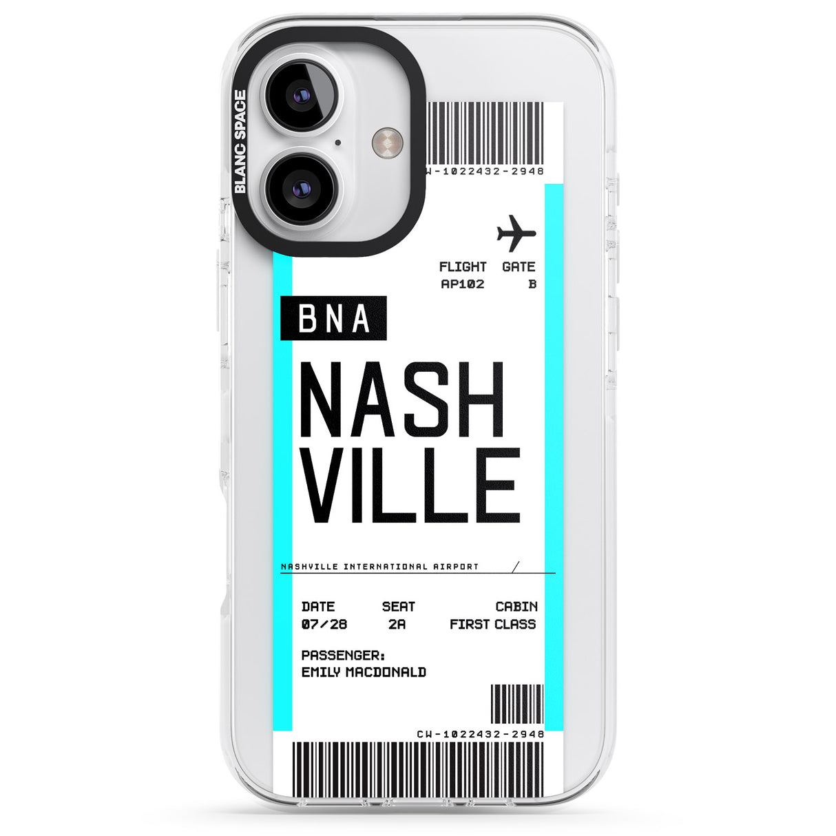 iPhone 16 Pro Max Personalised Nashville Boarding Pass Black Impact Phone Case