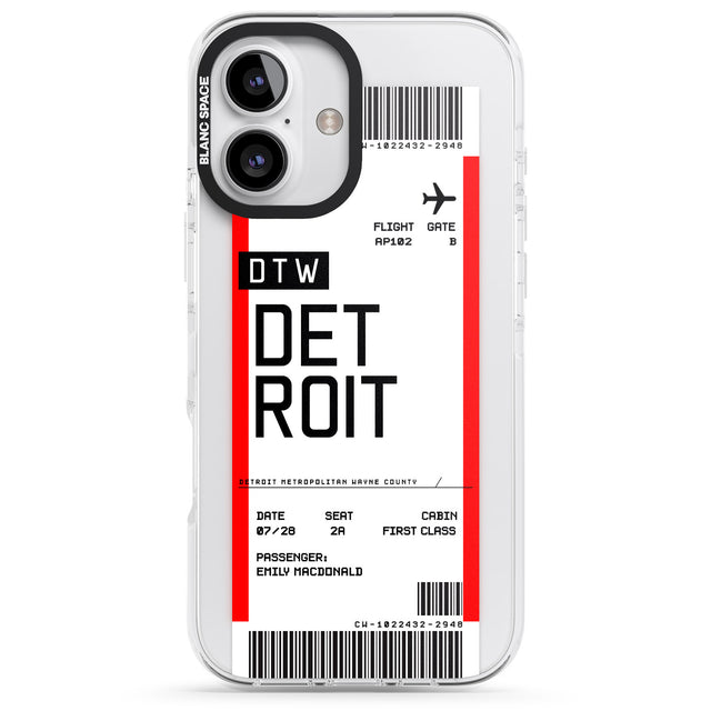 iPhone 16 Pro Max Personalised Detroit Boarding Pass Black Impact Phone Case