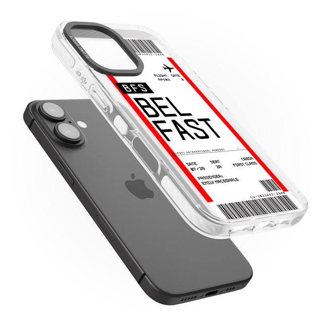 iPhone 16 Pro Max Personalised Belfast Boarding Pass Black Impact Phone Case