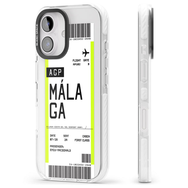 iPhone 16 Pro Max Personalised Málaga Boarding Pass Black Impact Phone Case