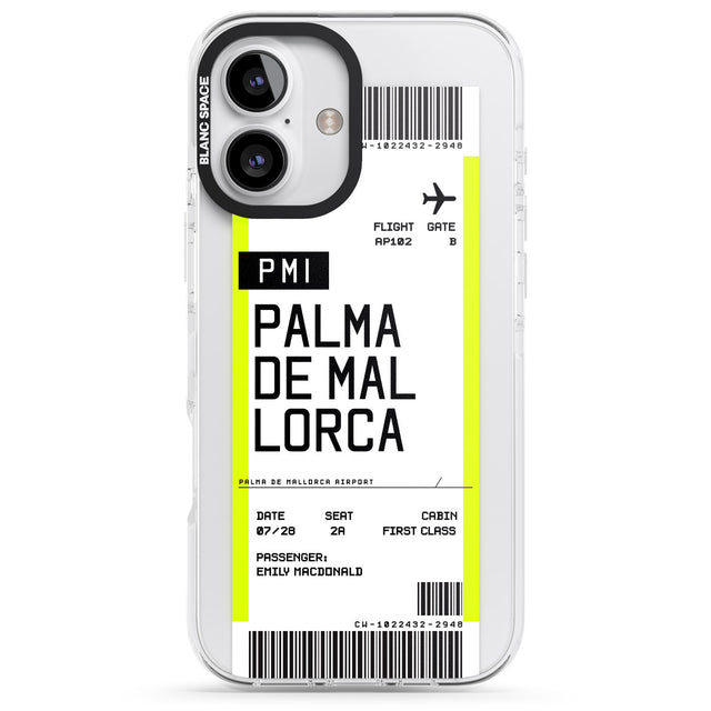 iPhone 16 Pro Max Personalised Palma De Mallorca Boarding Pass Black Impact Phone Case