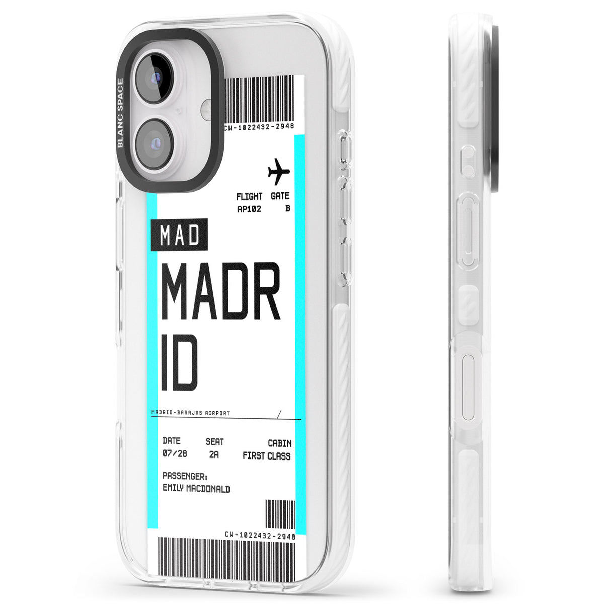 iPhone 16 Pro Max Personalised Madrid Boarding Pass Black Impact Phone Case