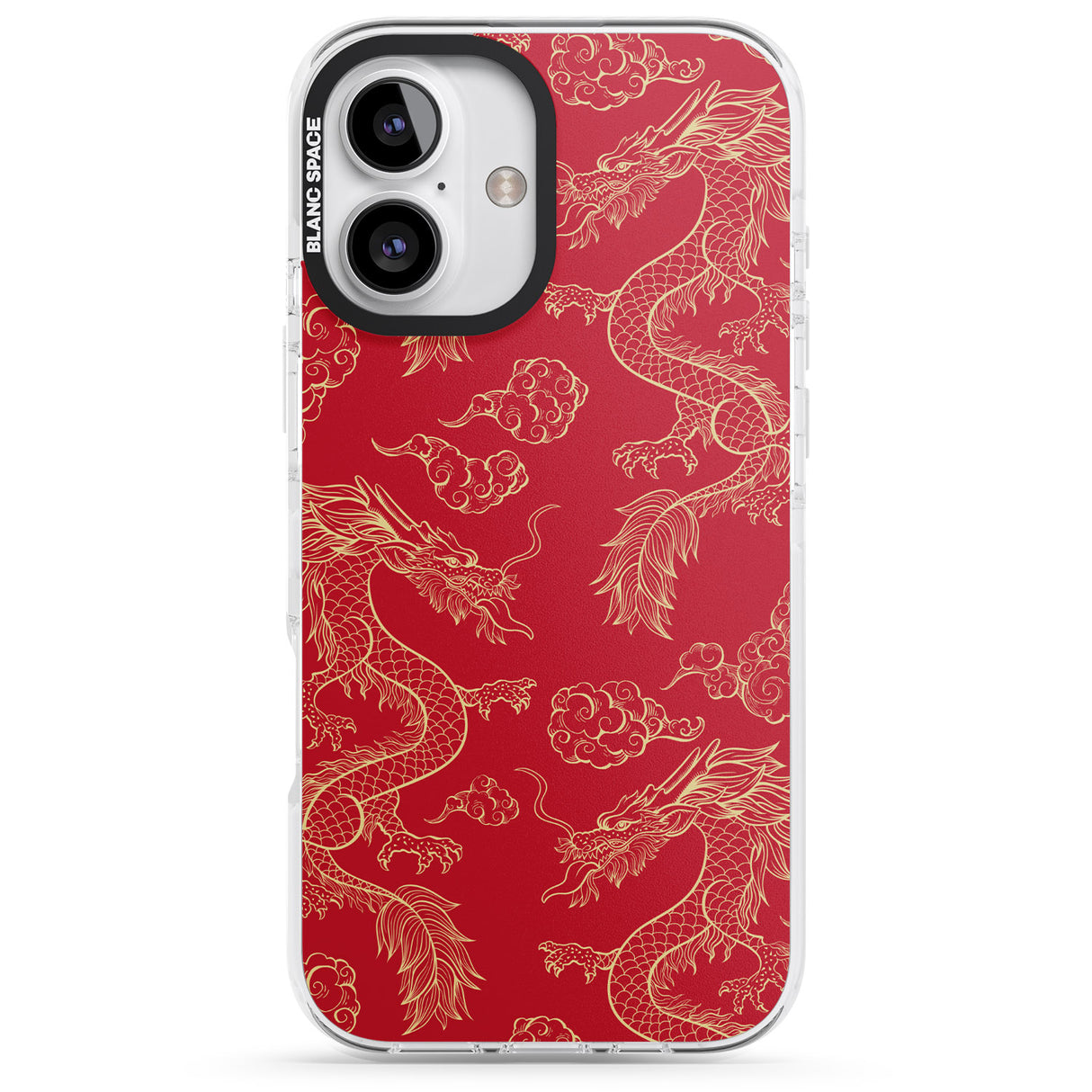 iPhone 16 Pro Max Red and Gold Dragon Pattern Black Impact Phone Case