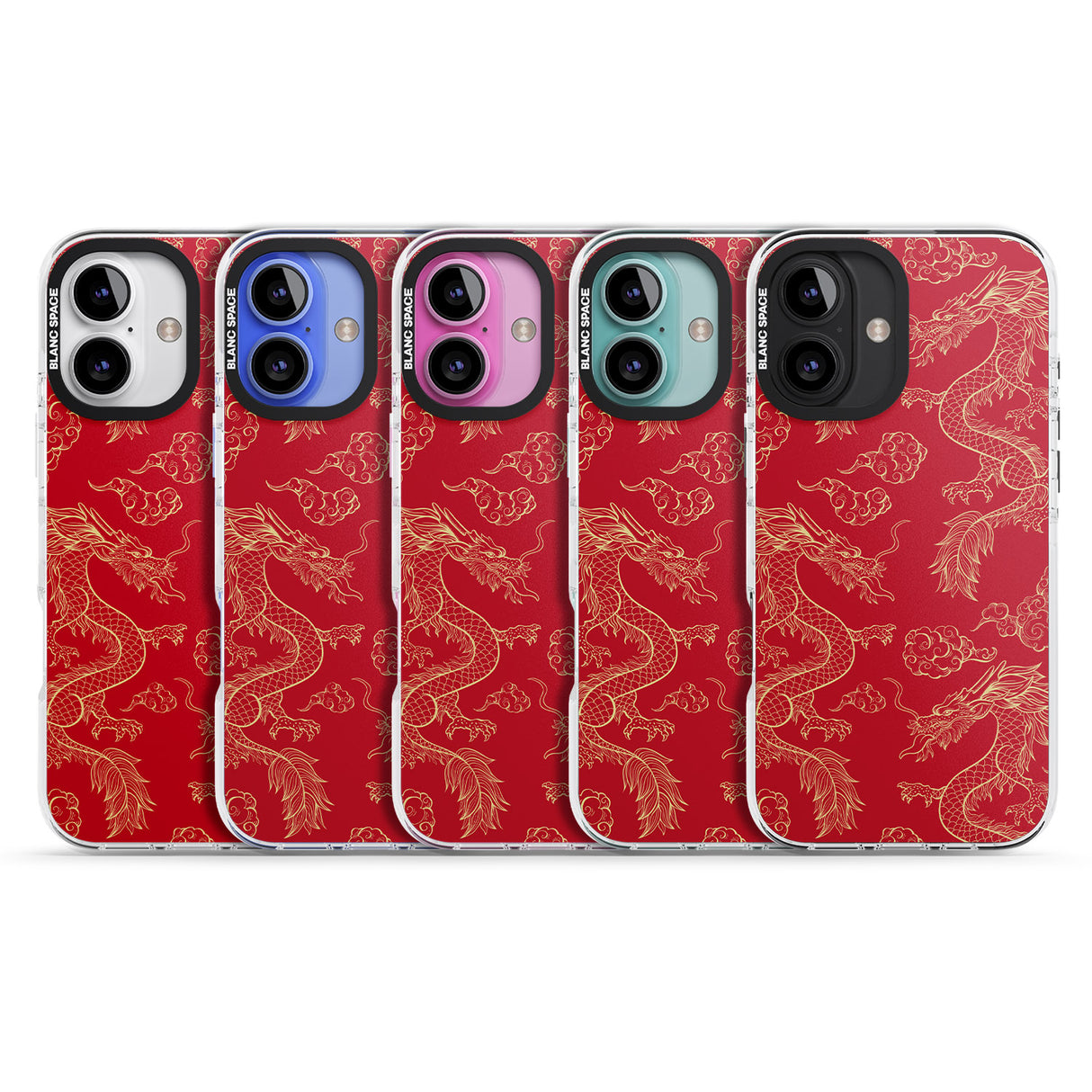 iPhone 16 Pro Max Red and Gold Dragon Pattern Black Impact Phone Case