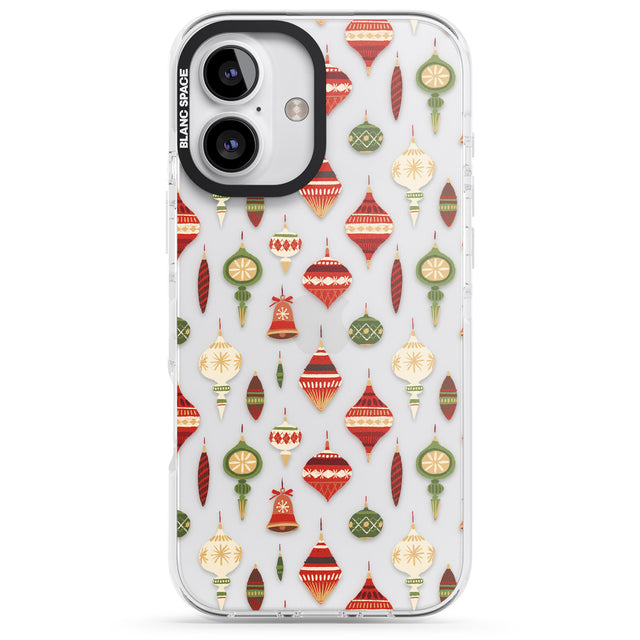 iPhone 16 Pro Max Christmas Baubles Pattern Black Impact Phone Case