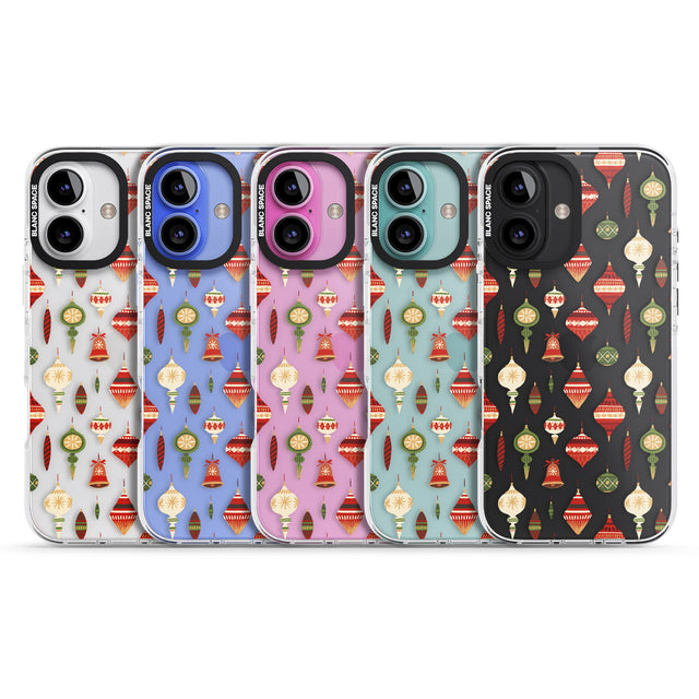 iPhone 16 Pro Max Christmas Baubles Pattern Black Impact Phone Case