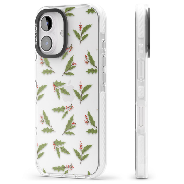 iPhone 16 Pro Max Christmas Holly Pattern Black Impact Phone Case