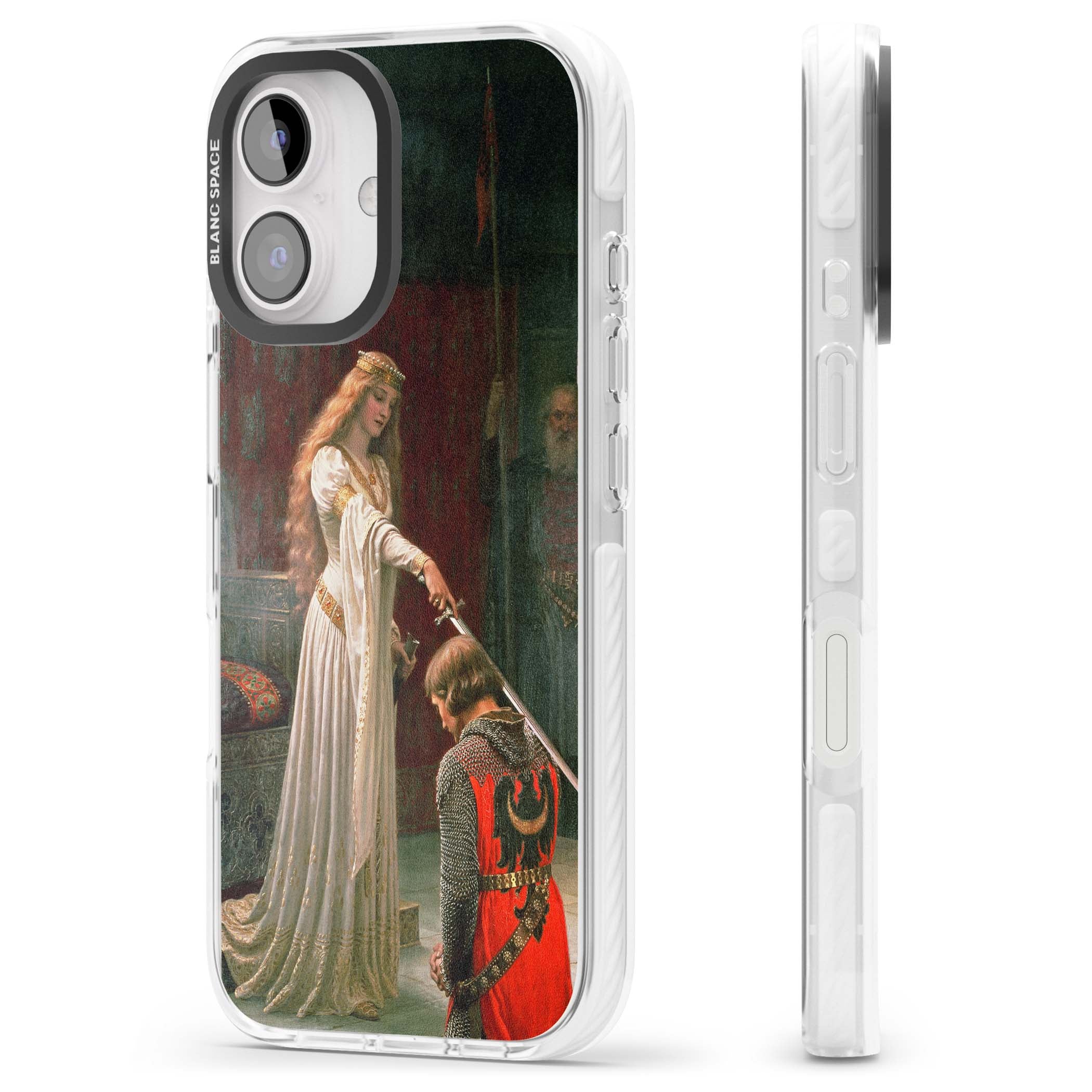 The Accolade renaissance art iPhone case featuring Edmund Blair Leighton's painting of a queen knighting a kneeling knight | Clear Impact case for iPhone 16, iPhone 16 Plus