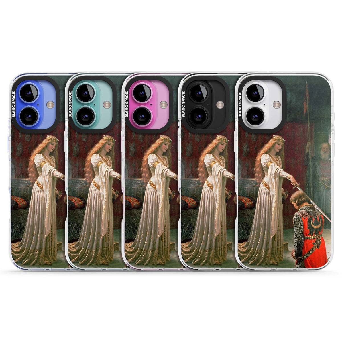 The Accolade renaissance art iPhone case featuring Edmund Blair Leighton's painting of a queen knighting a kneeling knight | Clear Impact case for iPhone 16, iPhone 16 Plus