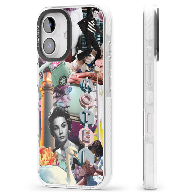 iPhone 16 Pro Max Vintage Collage: Retro Motel Black Impact Phone Case