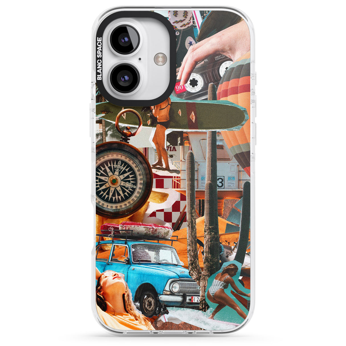 iPhone 16 Pro Max Vintage Collage: Road Trip Black Impact Phone Case