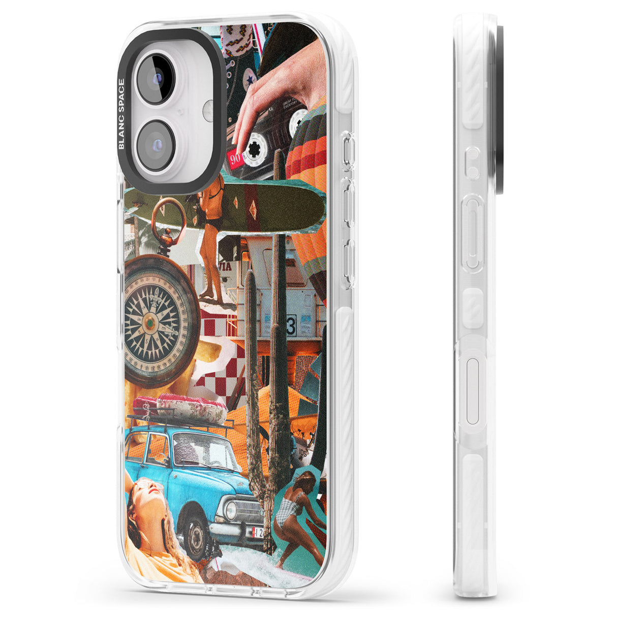 iPhone 16 Pro Max Vintage Collage: Road Trip Black Impact Phone Case