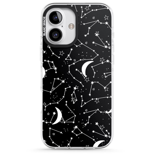 iPhone 16 Pro Max White Stars Constellations on Black Black Impact Phone Case