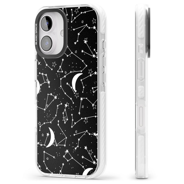 iPhone 16 Pro Max White Stars Constellations on Black Black Impact Phone Case