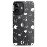 iPhone 16 Pro Max White Planets on Clear Black Impact Phone Case