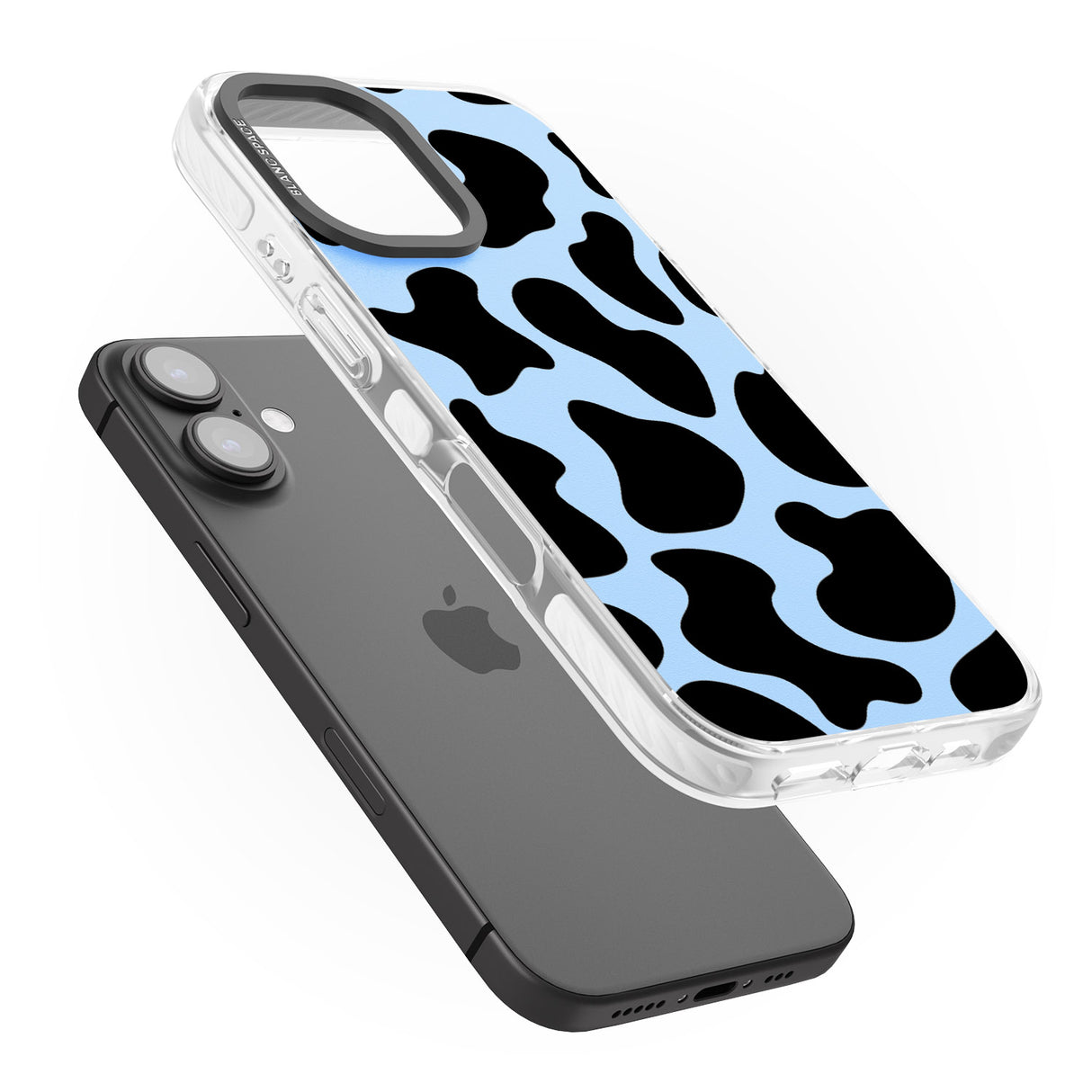 iPhone 16 Pro Max Blue and Black Cow Print Black Impact Phone Case