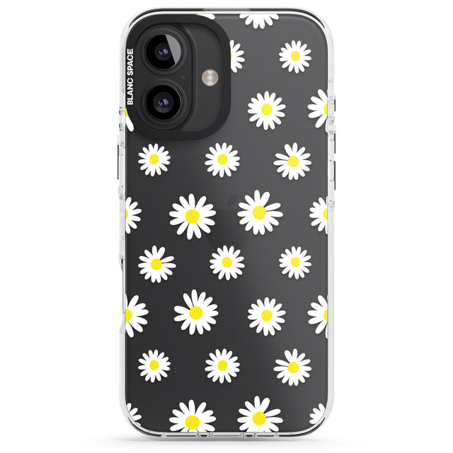 iPhone 16 Pro Max White Daisy Pattern (Clear) Black Impact Phone Case